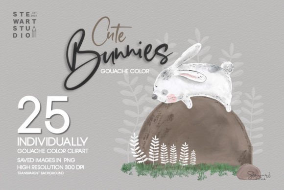Bringing Hand-Painted Charm to Life with Cute Bunnies Gouache Color Clipart