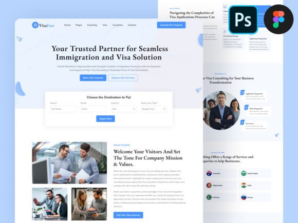 Building a Professional Online Presence with Visa Consulting Website Ui PSD Figma