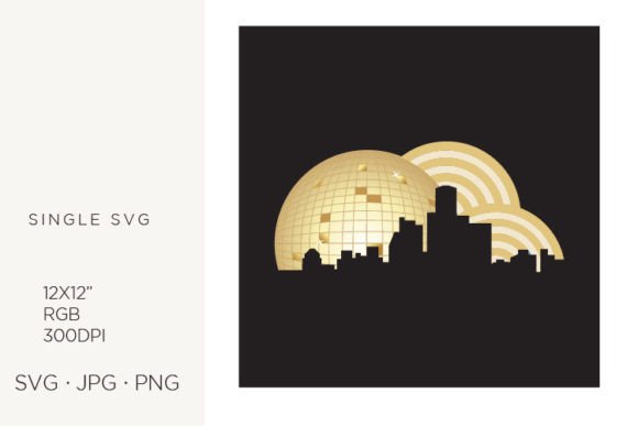 City Silhouette with Gold Disco Ball: Elevating Digital and Print Design