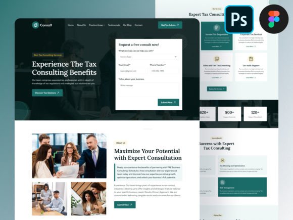 Streamlining Financial Web Design with Tax Consulting Website Ui PSD Figma