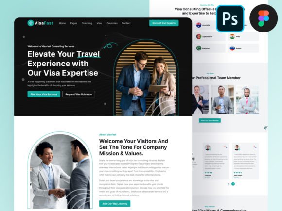 Visafast Consulting Website UI PSD Figma: A Design Resource for Professional Service Providers