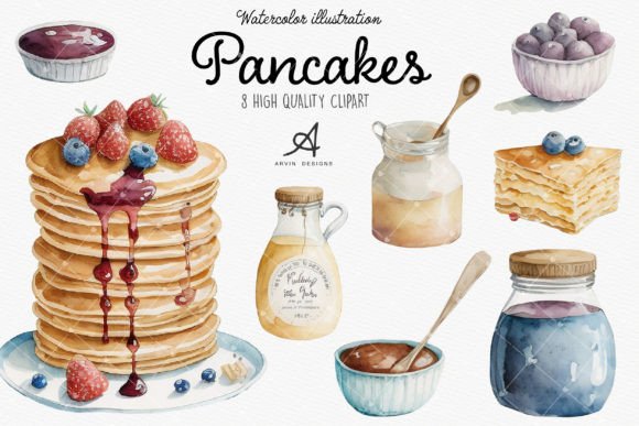 Watercolor Pancakes Clipart for Sublimation